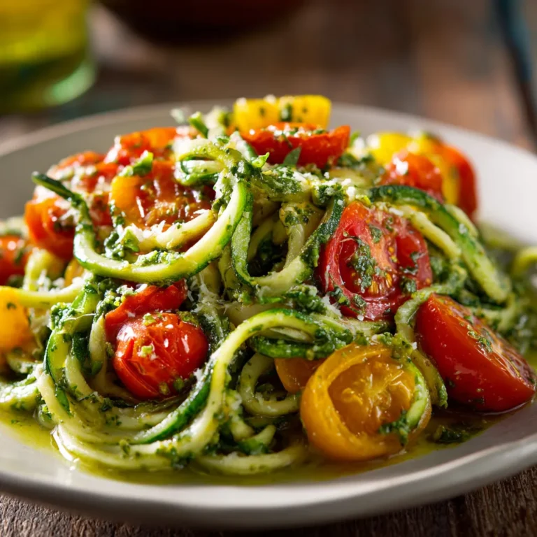 Basil Pesto Zoodles with Cherry Tomatoes Recipe