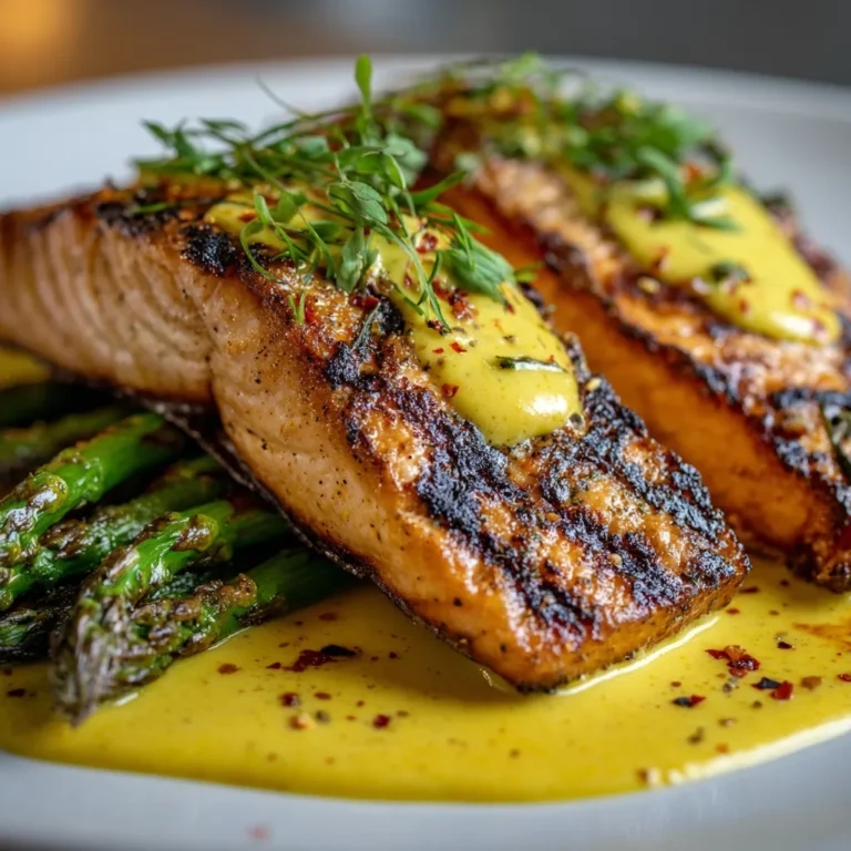 Grilled Salmon Recipe with Turmeric Lemon Sauce
