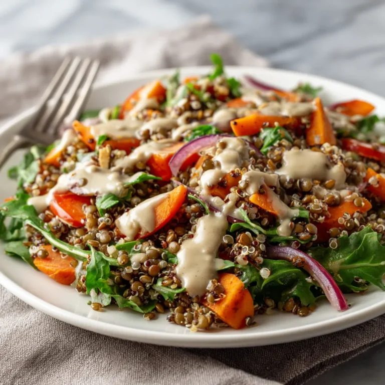 Hearty Quinoa and Lentil Salad with Tahini Dressing