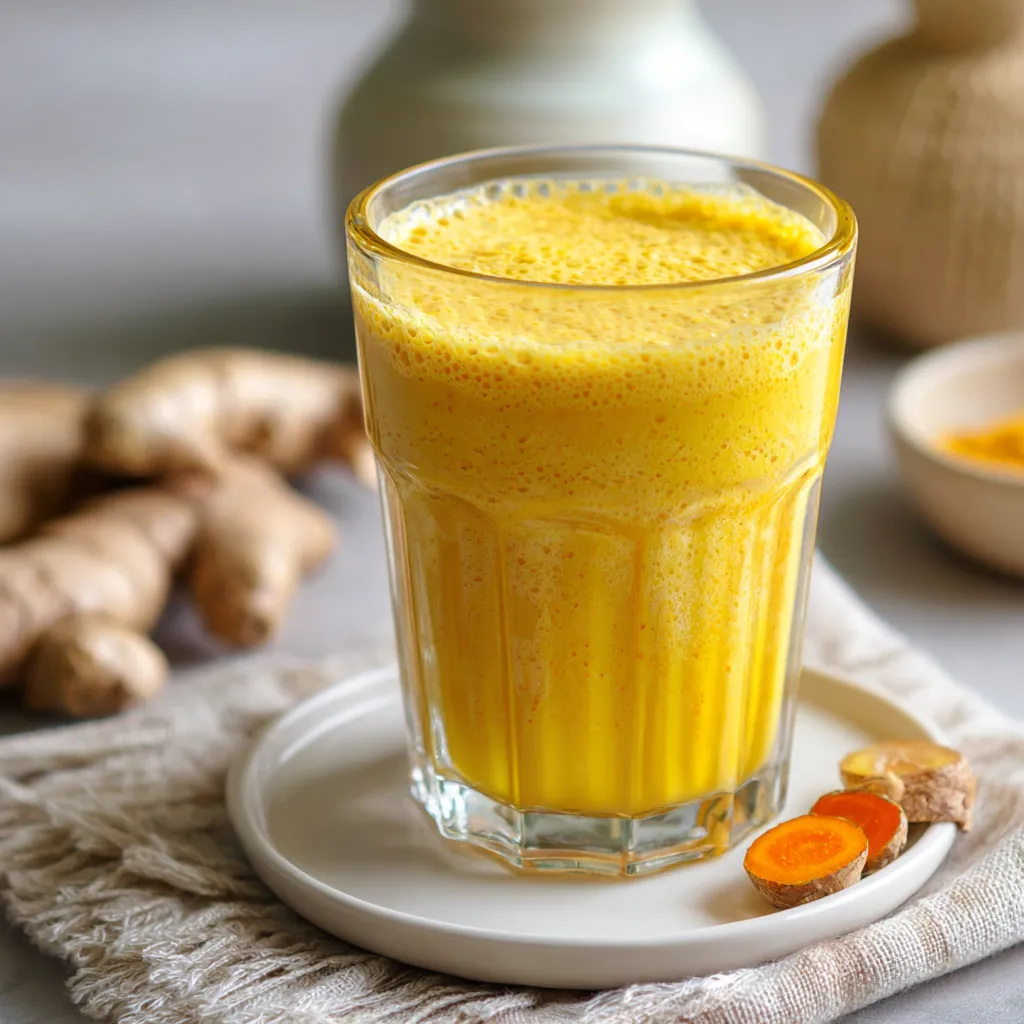 A person enjoying a turmeric ginger smoothie outdoors.