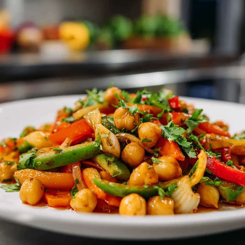 Chickpea Stir Fry Recipe Powerful Anti-Inflammatory 3 Close-up of chickpeas and vegetables in a stir fry
