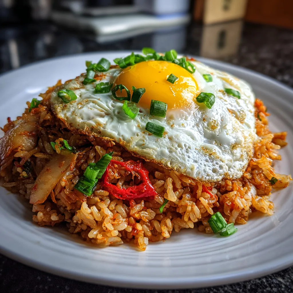 Kimchi Fried Rice Recipe – Easy & Delicious 3 Close-up of kimchi fried rice with vegetables and sesame seeds