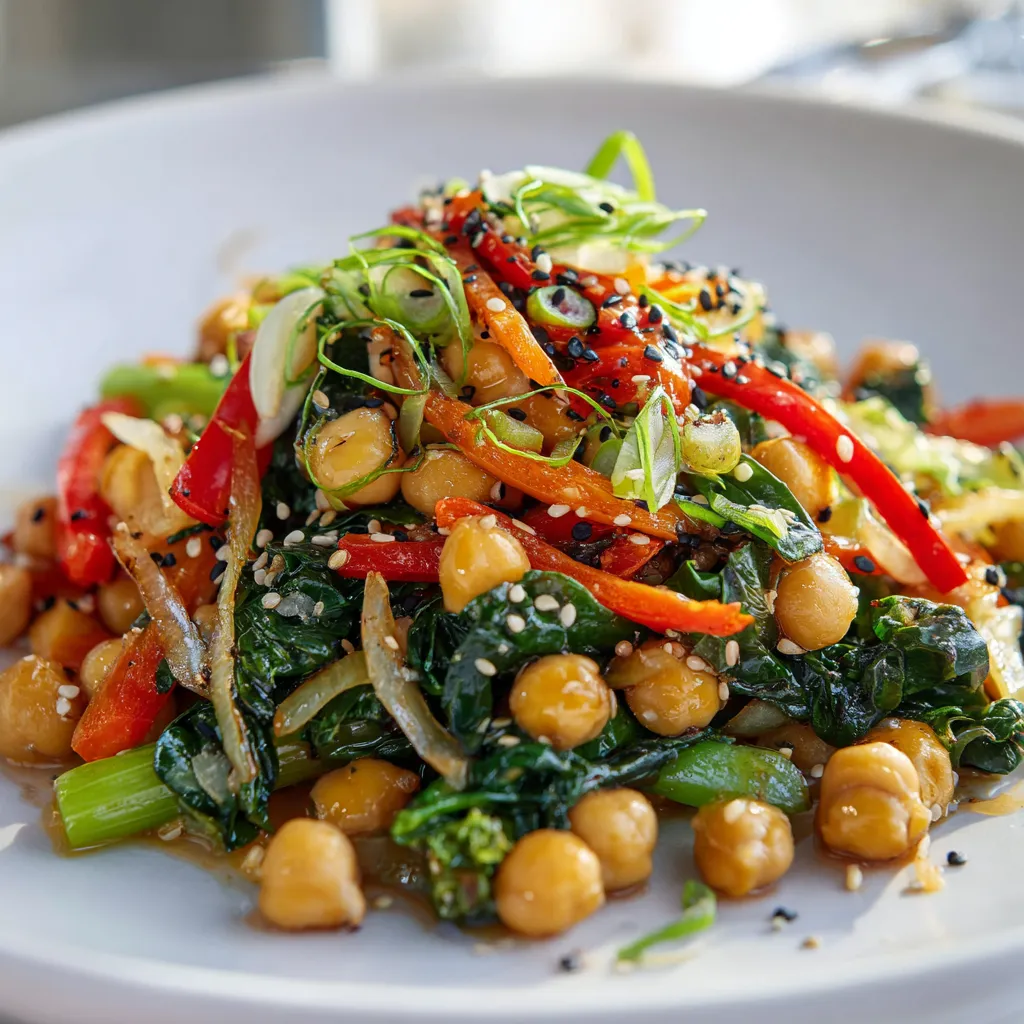 Chickpea Stir Fry Recipe Powerful Anti-Inflammatory 4 Serving of chickpea stir fry on a plate